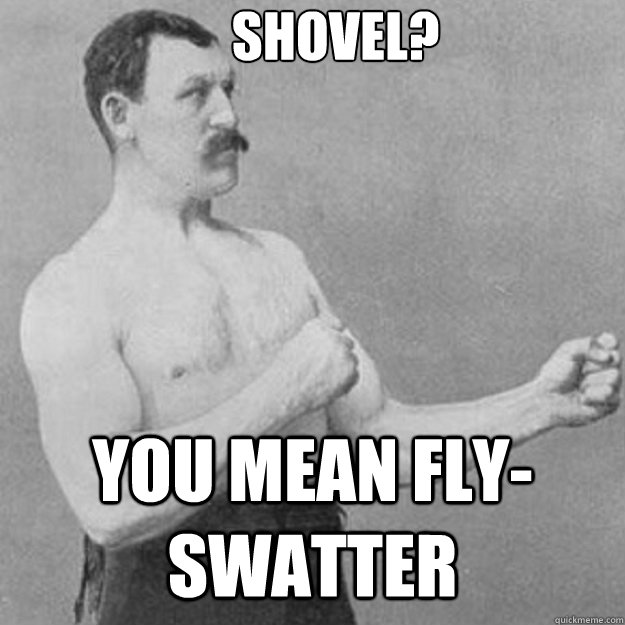 Shovel? You mean fly-swatter  overly manly man