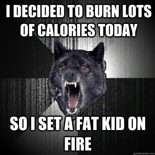 i decided to burn lots of calories today so i set a fat kid on fire  Insanity Wolf