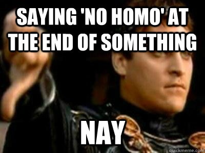 Saying 'No homo' at the end of something Nay  Downvoting Roman