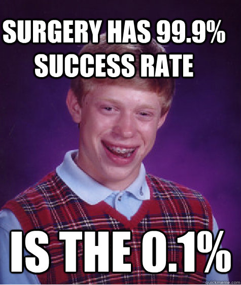 Surgery has 99.9% success rate is the 0.1%  Bad Luck Brain