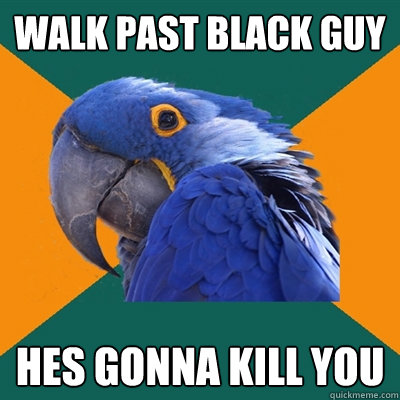 Walk past black guy hes gonna kill you  Paranoid Parrot