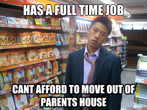 has a full time job cant afford to move out of parents house  Disenchanted Young Professional