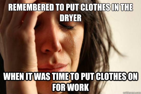Remembered to put clothes in the dryer when it was time to put clothes on for work  First World Problems