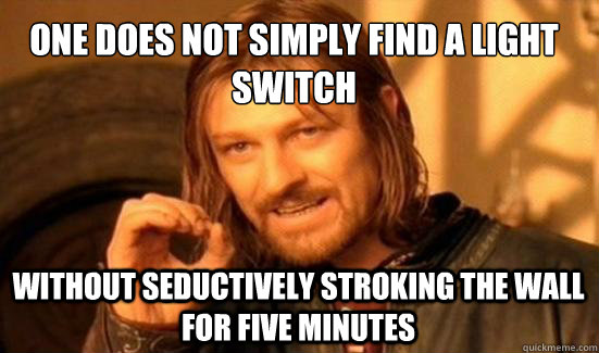 One Does Not Simply find a light switch without seductively stroking the wall for five minutes  Boromir