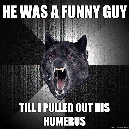 HE WAS A FUNNY GUY TILL I PULLED OUT HIS HUMERUS  Insanity Wolf