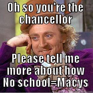 OH SO YOU'RE THE CHANCELLOR PLEASE TELL ME MORE ABOUT HOW NO SCHOOL=MACYS Condescending Wonka