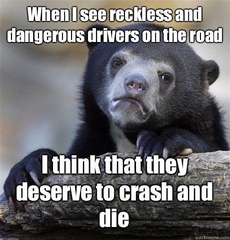 When I see reckless and dangerous drivers on the road I think that they deserve to crash and die  Confession Bear