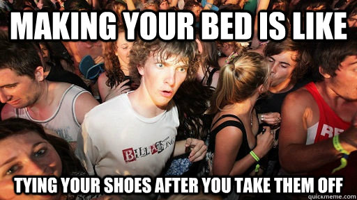 Making your bed is like Tying your shoes after you take them off  Sudden Clarity Clarence Neopet