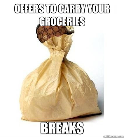 Offers to carry your groceries BREAKS  Scumbag Bag