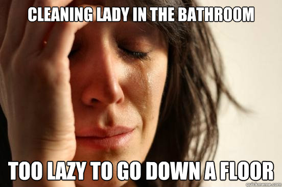 Cleaning Lady in the bathroom Too lazy to go down a floor  First World Problems