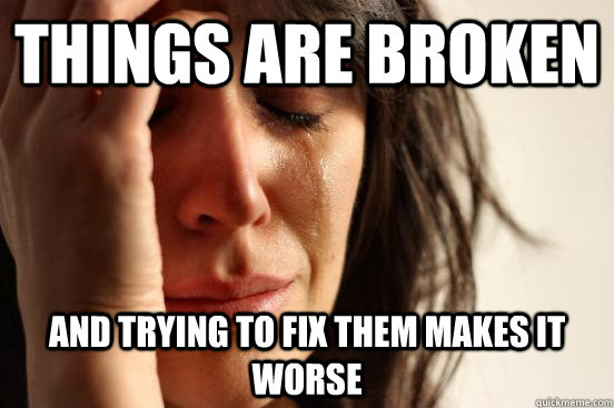 Things are broken And trying to fix them makes it worse  First World Problems