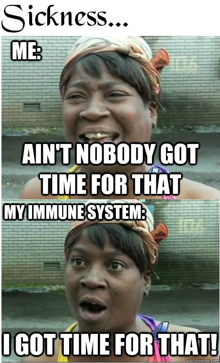ME: ain't nobody got time for that My immune system: I got time for that!  