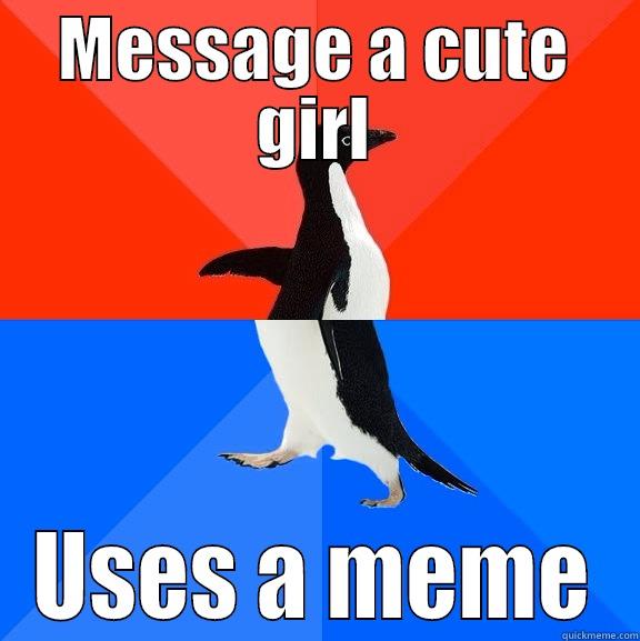MESSAGE A CUTE GIRL USES A MEME Socially Awesome Awkward Penguin