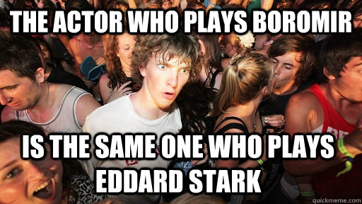 The actor who plays boromir is the same one who plays eddard stark  Sudden Clarity Clarence