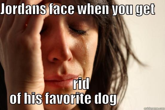 JORDANS FACE WHEN YOU GET     RID OF HIS FAVORITE DOG               First World Problems