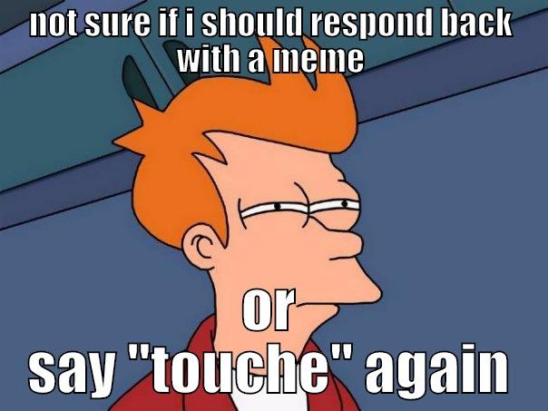 NOT SURE IF I SHOULD RESPOND BACK WITH A MEME OR SAY 