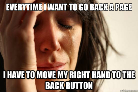 Everytime I want to go back a page I have to move my right hand to the back button  First World Problems