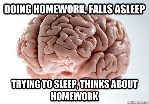 Doing homework, falls asleep Trying to sleep, thinks about homework - Doing homework, falls asleep Trying to sleep, thinks about homework  Scumbag Brain