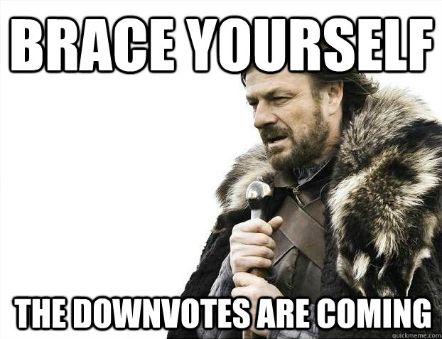 Brace Yourself The downvotes are coming  BRACEYOSELVES