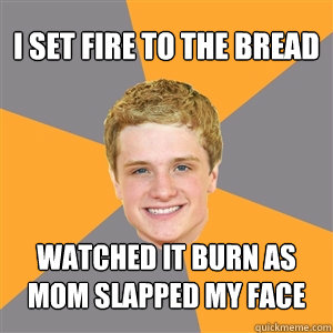 i set fire to the bread watched it burn as mom slapped my face  Peeta Mellark