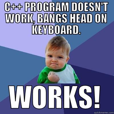 C++ PROGRAM DOESN'T WORK, BANGS HEAD ON KEYBOARD. WORKS! Success Kid