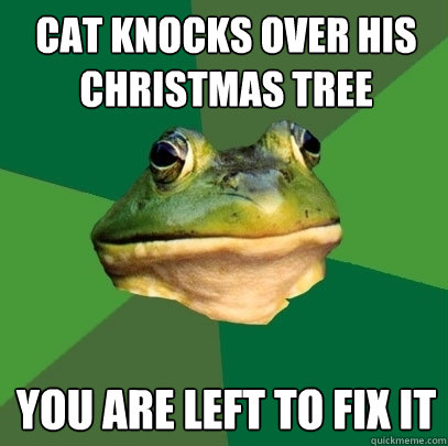 cat knocks over his christmas tree you are left to fix it  Foul Bachelor Frog