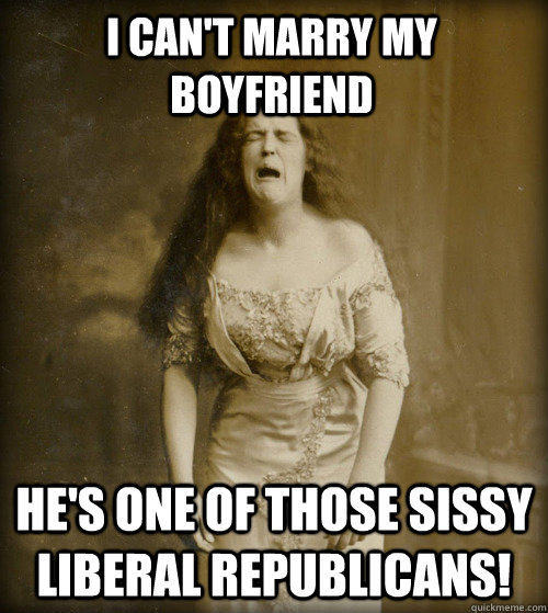 I can't marry my boyfriend He's one of those sissy liberal republicans!  1890s Problems