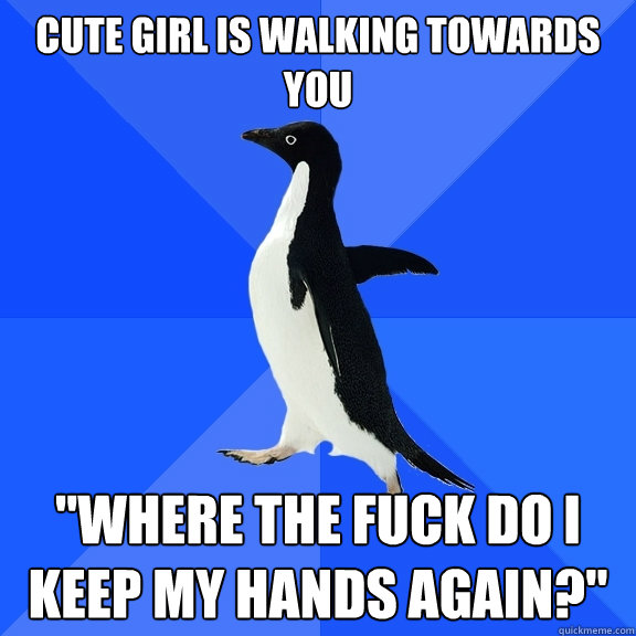 cute girl is walking towards you 