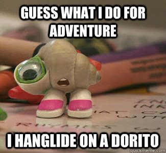 Guess what I do for adventure I hanglide on a dorito   