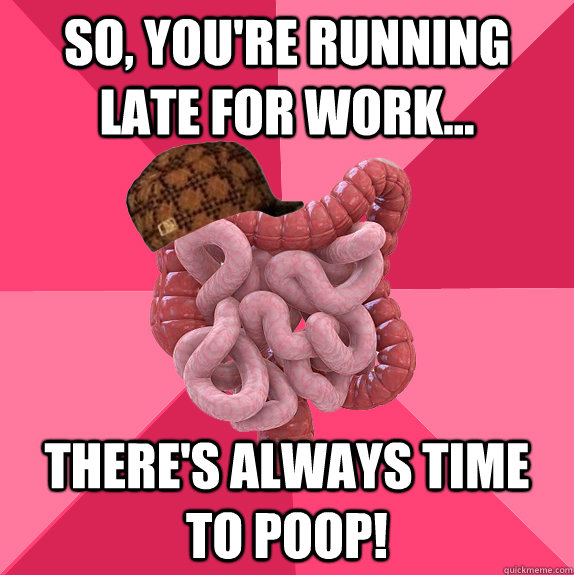 So, you're running late for work... There's always time to poop!  Scumbag Intestines