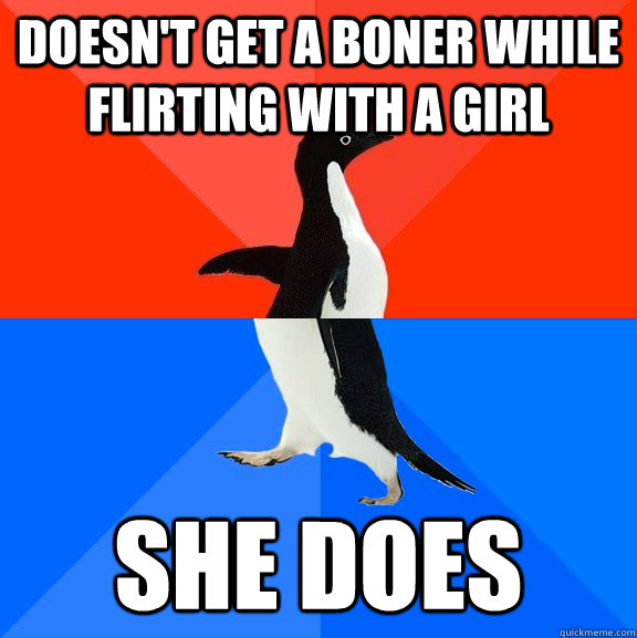 Doesn't get a boner while flirting with a girl she does  Socially Awesome Awkward Penguin
