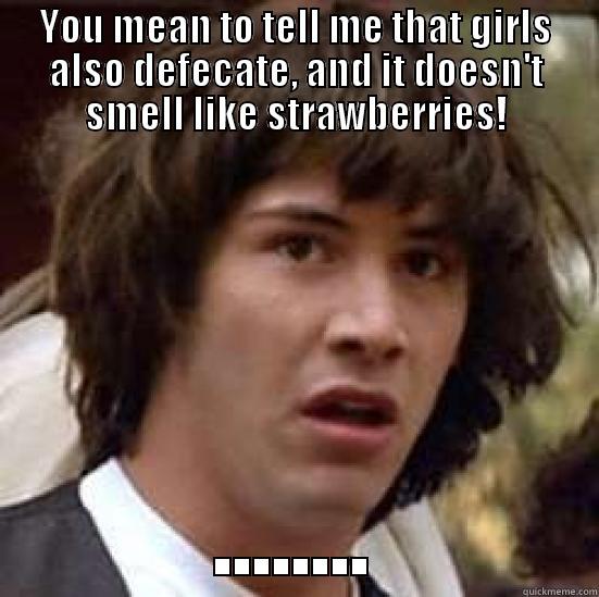 YOU MEAN TO TELL ME THAT GIRLS ALSO DEFECATE, AND IT DOESN'T SMELL LIKE STRAWBERRIES! ........ conspiracy keanu