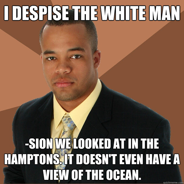 i despise the white man -sion we looked at in the hamptons. It doesn't even have a view of the ocean.  Successful Black Man