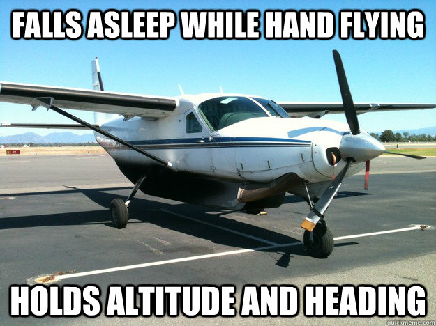 Falls asleep while hand flying  Holds altitude and heading - Falls asleep while hand flying  Holds altitude and heading  freight dog