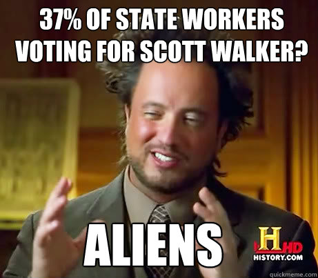 37% OF STATE WORKERS VOTING FOR SCOTT WALKER? ALIENS  Ancient Alien Guy