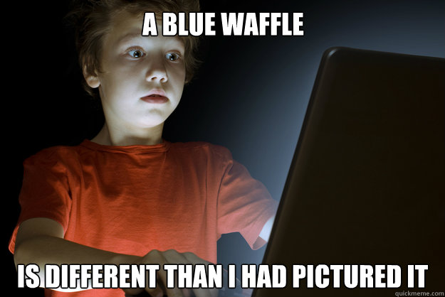 A blue waffle is different than i had pictured it  scared first day on the internet kid