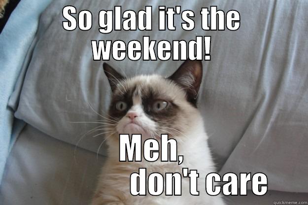 SO GLAD IT'S THE WEEKEND! MEH,                 DON'T CARE Grumpy Cat