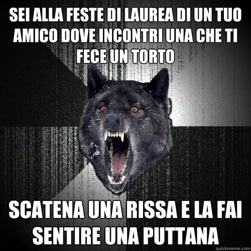 sei alla feste di laurea di un tuo amico dove incontri una che ti fece un torto scatena una rissa e la fai sentire una puttana  Insanity Wolf