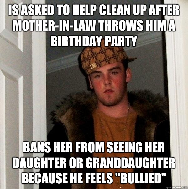Is asked to help clean up after mother-in-law throws him a birthday party Bans her from seeing her daughter or granddaughter because he feels 