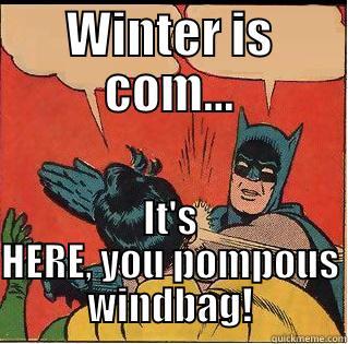 WINTER IS COM... IT'S HERE, YOU POMPOUS WINDBAG! Slappin Batman