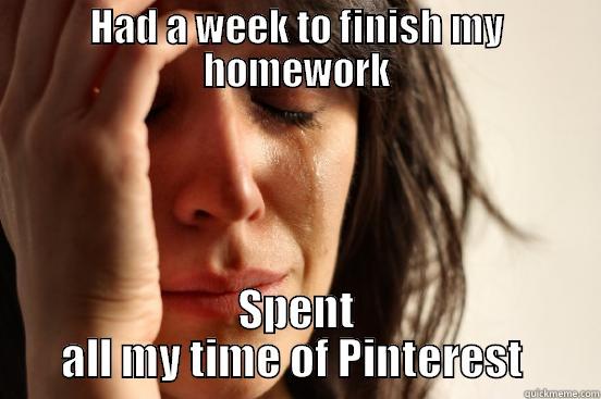 HAD A WEEK TO FINISH MY HOMEWORK SPENT ALL MY TIME OF PINTEREST  First World Problems