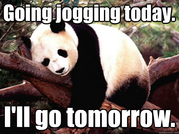 Going jogging today. I'll go tomorrow.  Procrastination Panda
