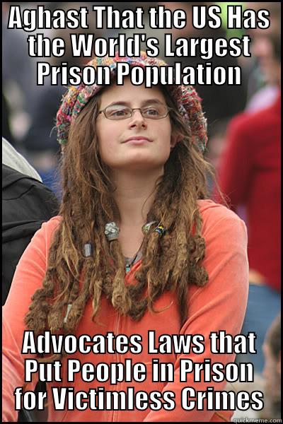 AGHAST THAT THE US HAS THE WORLD'S LARGEST PRISON POPULATION ADVOCATES LAWS THAT PUT PEOPLE IN PRISON FOR VICTIMLESS CRIMES College Liberal