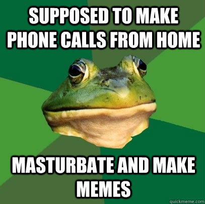 Supposed to make phone calls from home masturbate and make memes  Foul Bachelor Frog
