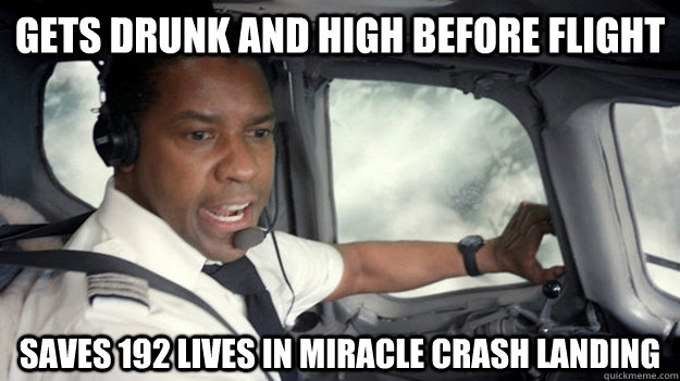 GETS DRUNK AND HIGH BEFORE FLIGHT SAVES 192 LIVES IN MIRACLE CRASH LANDING  GOOD GUY DENZEL