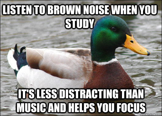 Listen to Brown Noise when you study It's less distracting than music and helps you focus  Actual Advice Mallard