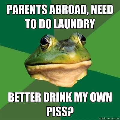 Parents abroad, need to do laundry better drink my own piss?  