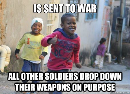 is sent to war all other soldiers drop down their weapons on purpose  