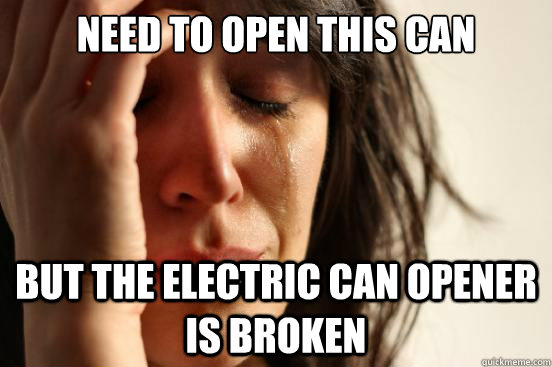 Need to open this can but the electric can opener is broken  First World Problems
