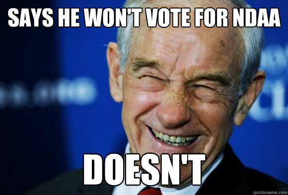 Says he won't vote for NDAA doesn't  
